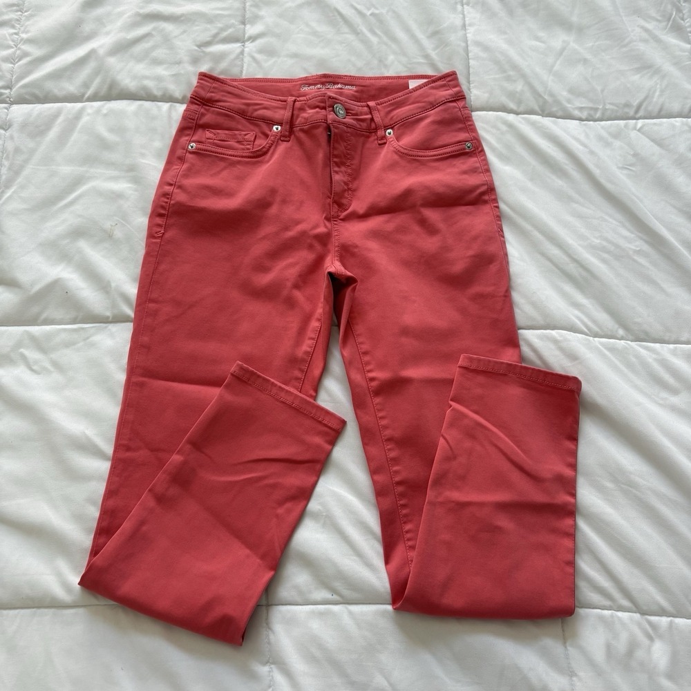 Tommy Bahama Denim Skinny Ankle High Rise Pants Womens Pink Summer Beach Casual